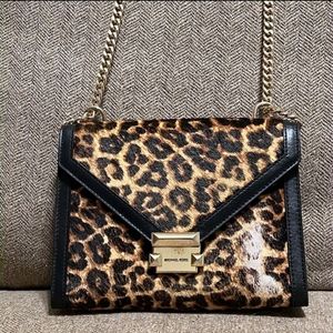 Michael Kors Whitney crossbody real calf hair leopard print front. AS IS